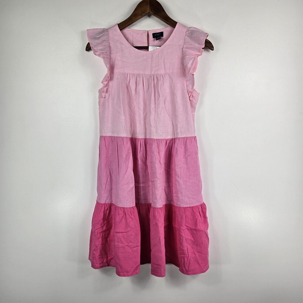 J Crew Factory Women's Size 00 Pink Ombre Layered Look Dress Ruffle‎ Sleeves NWT